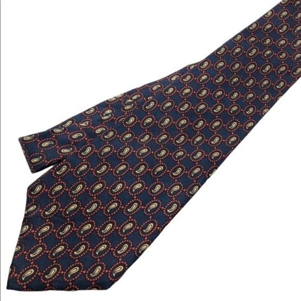 Vintage Don Loper Beverly Hills‎ Navy Blue Silk Necktie Paisley Print Pattern